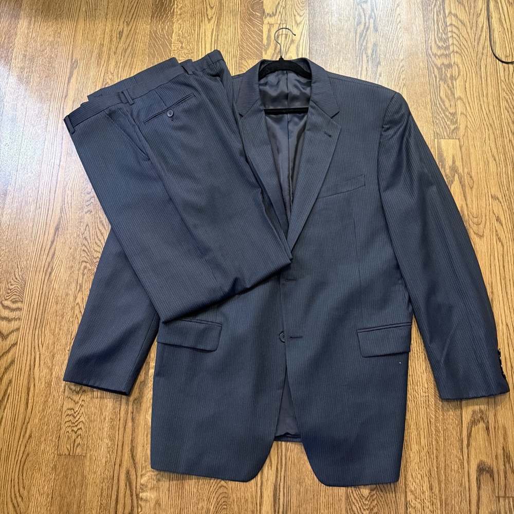 Joseph Abboud Nordstrom Two Piece Navy Blue Stripe Wool Suit 44X Pants 38x34